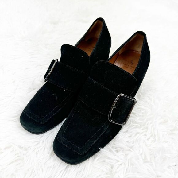Aquatalia Square Toe Block Heel Suede Loafers - Picture 2 of 10